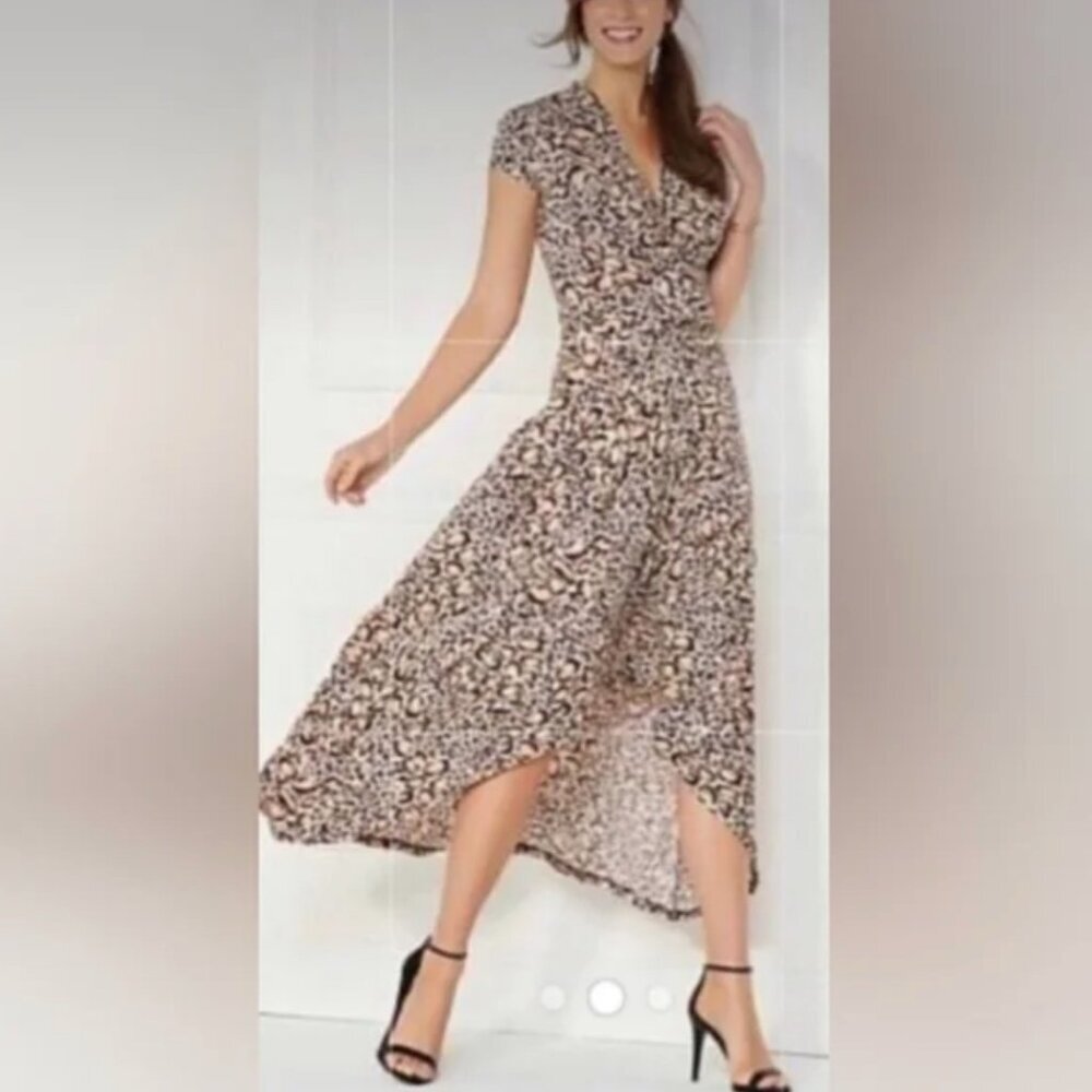 Iman Global Chic Leopard High/Low(3"in) Maxi Wrap Dress Size XL